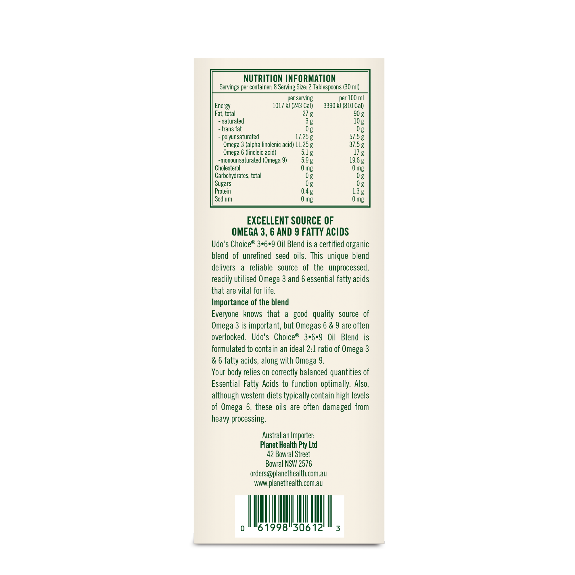 Udos' Oil Omega 3+6+9 Blend