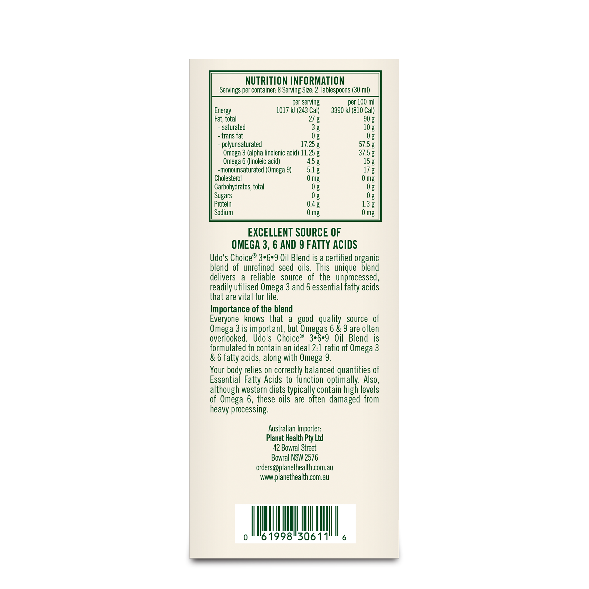 Udos' Oil Omega 3+6+9 Blend