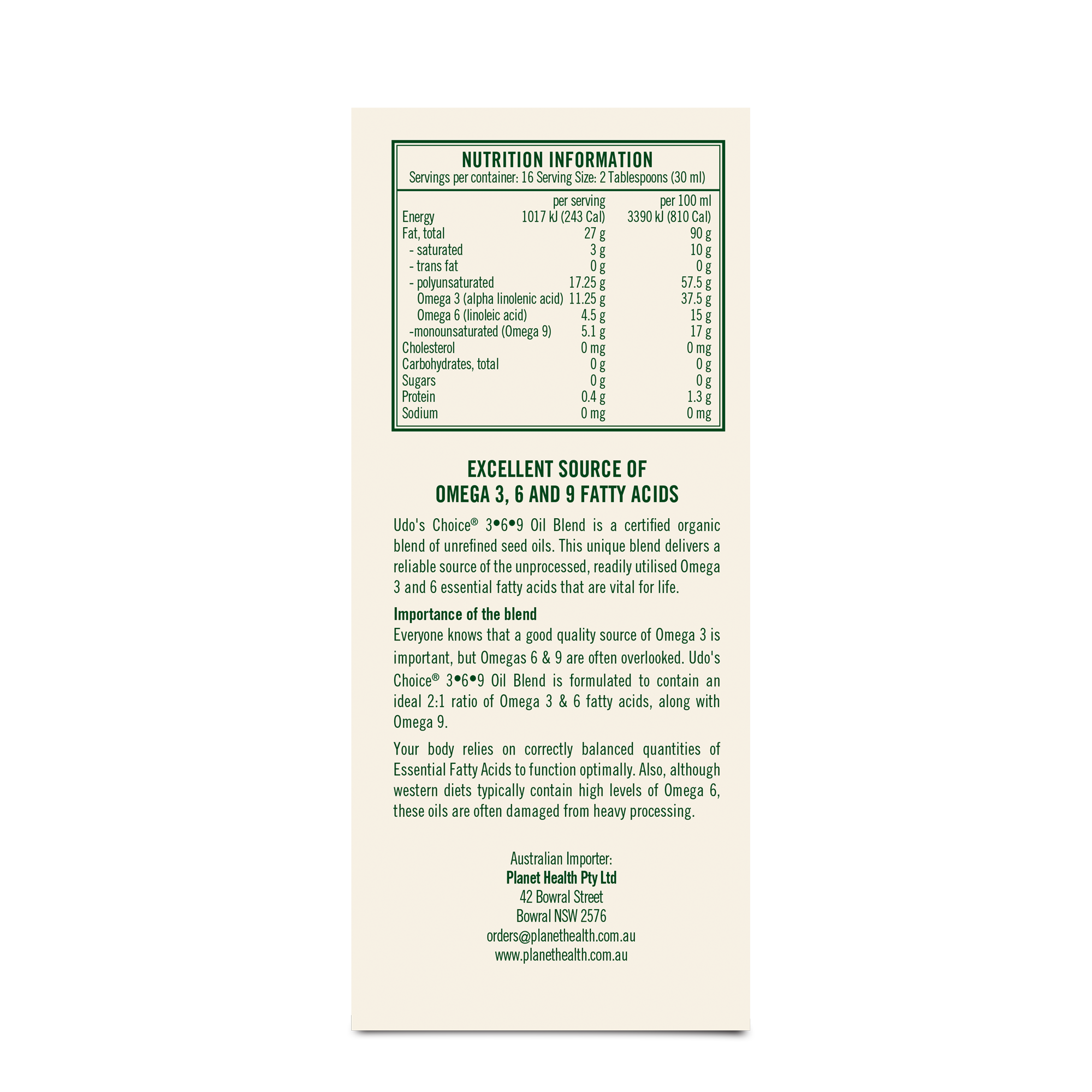 Udos' Oil Omega 3+6+9 Blend